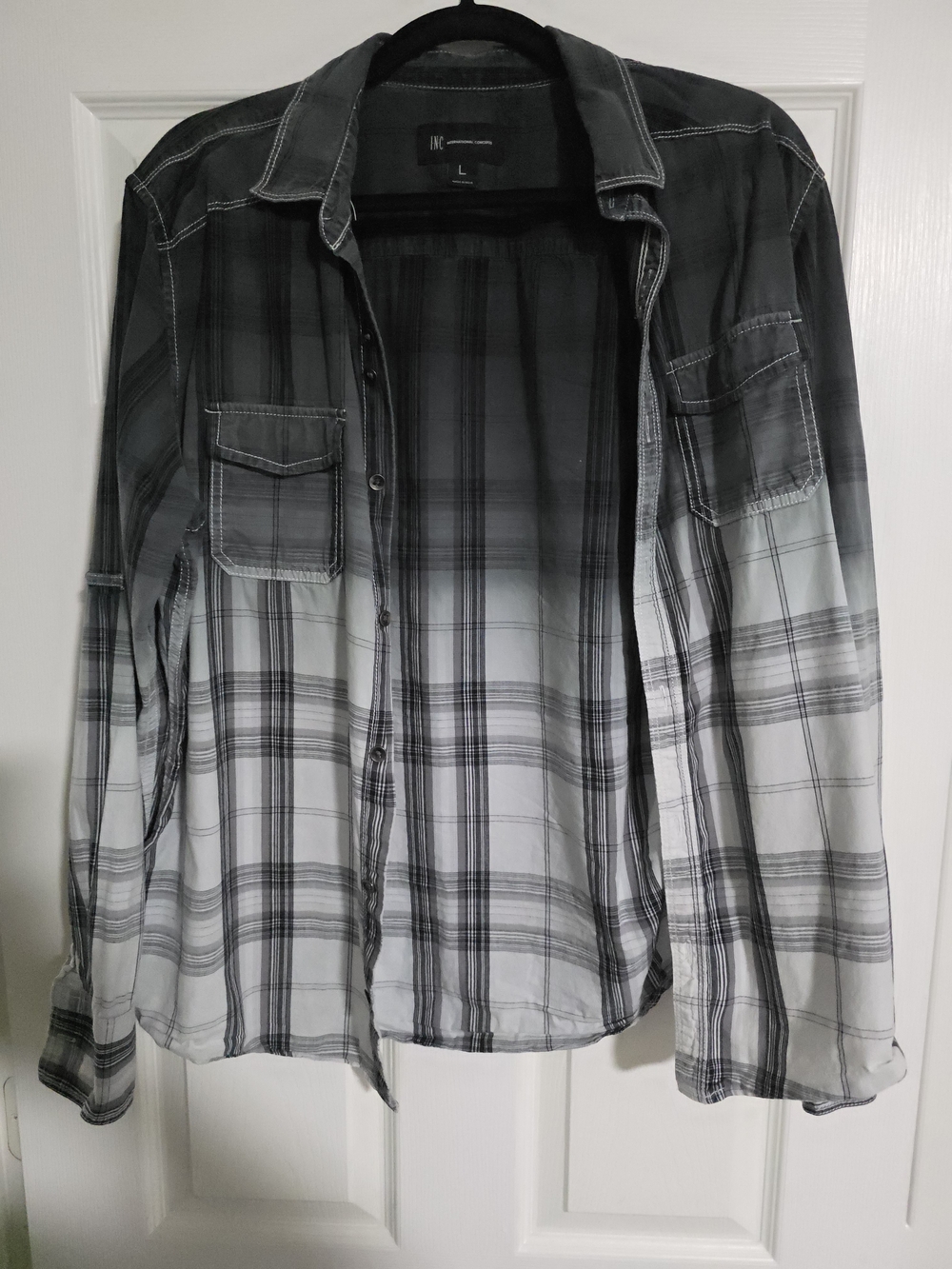 INC International Concepts Men's Black & Gray Ombre Plaid Button-Down Shirt
